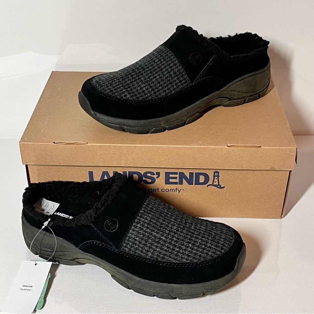 Lands' End All Weather Suede and Faux Fur Clogs
